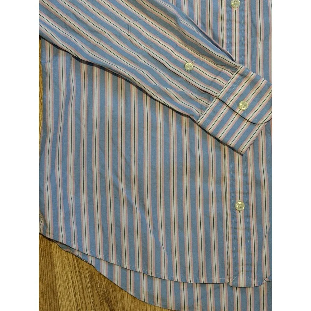 Ralph Lauren Sport Boys Slim Fit Button Shirt Blue Pink Stripe Size S Cotton